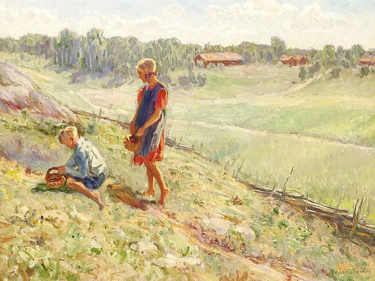 Alf Wallander Berry Picking Children a Summer Day